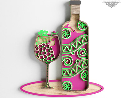 Multilayer file Wine Bottle mandala DXF files