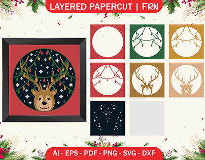 Christmas Lights on Reindeer Antlers Layered Papercut