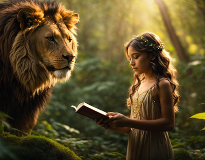 A Bond Between Girl, Lion, and Enchanted Forest