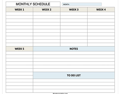 Monthly Schedule Planner Printable Template