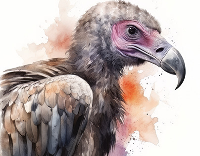 Vulture Animal Portrait Watercolor Painting