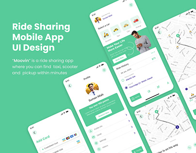 Moovin Ride sharing app concept UI design with Figma