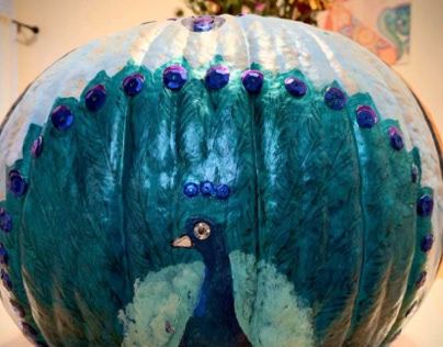 Peacock on pumpkin
