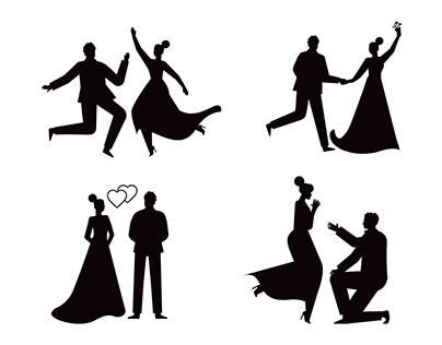 Wedding couples isolated vector Silhouette 3