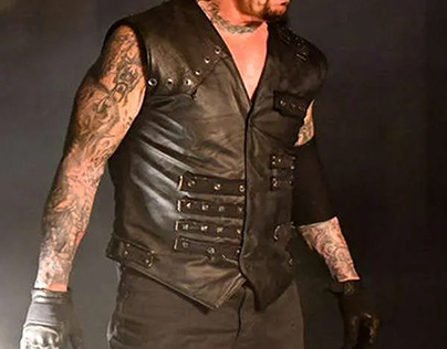 The Undertaker Boneyard Match Black Leather Vest