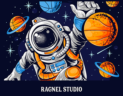 ASTRONAUT PLAYING BASKETBALL OUTSIDE OF SPACE vector