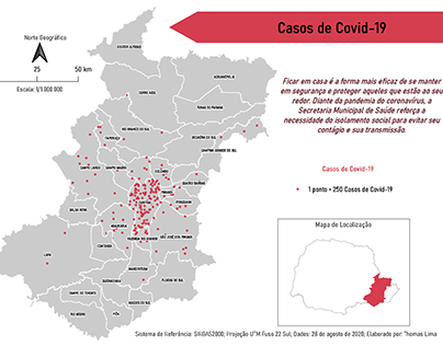 Mapa de Casos de Covid-19 em agosto de 2020 - Curitiba