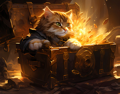 cat thief in a treasure chest