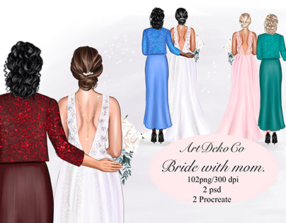 Wedding clipart, mom and bride clipart