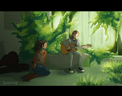 Ellie from tlou2 playing guitar