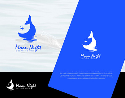 Moon night dolphin show logo. Sea dolphin moon logo