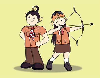 Gajahmada & Srikandi in scout uniform mascot | Vector