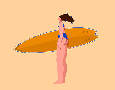 Vector flat character surfer girl in a swimsuit.