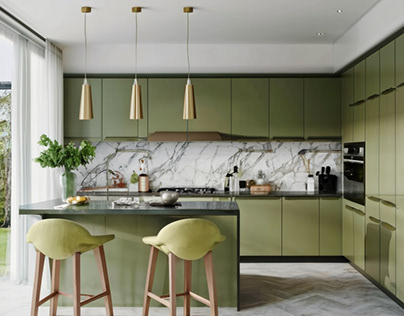 Interior Kitchen | Green-White Elegance