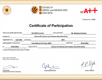 certificate of international art competition