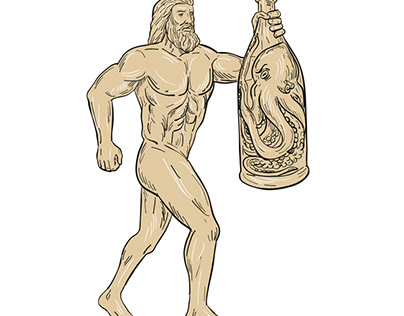 Hercules With Bottled Up Angry Octopus Drawing
