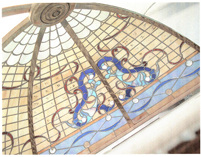 Bronze & stained glass dome, with custom bonze cast