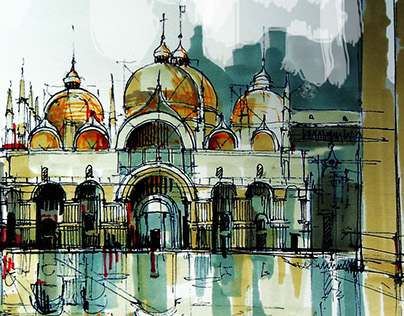 Sketches of northern Italy landmarks