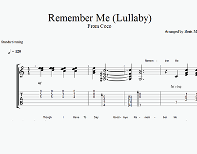 Remember Me (Lullaby) Guitar Arrangement
