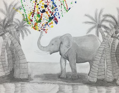 Watercolor and Pencil Elephant