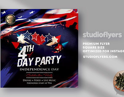 4th of July Day Party Flyer PSD Template