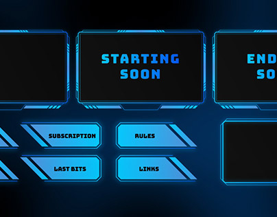 twitch overlay screens in blue color
