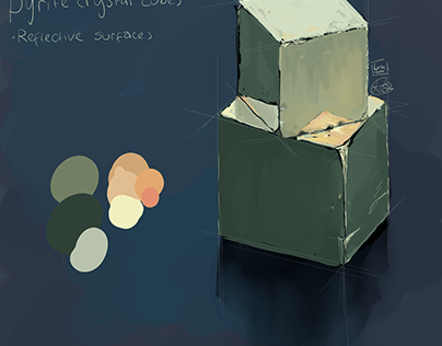 Reflective surfaces colour practice- Pyrite crystals