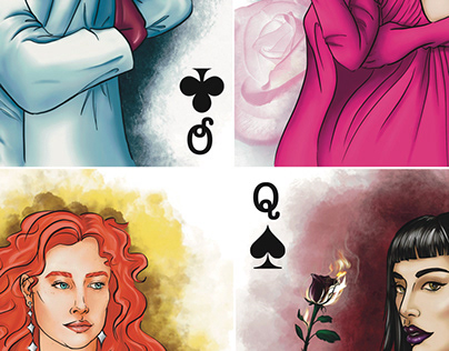 Playing Cards Series : Queens ♣️ Fashion Illustration