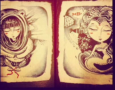 "Two opposite worlds" Ink drawings