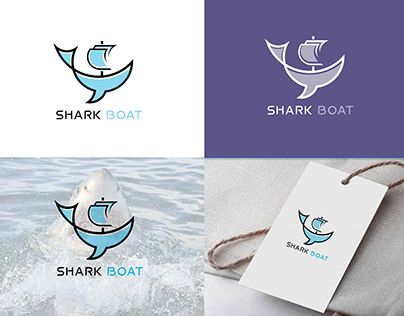 Shark Boat logo design. Sea Boat logo design
