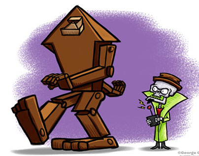 Evil Skeleton & RoboBigfoot Cartoon Character Sketch
