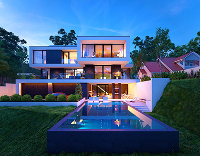 A Modern Luxury House with exterior endless pool.