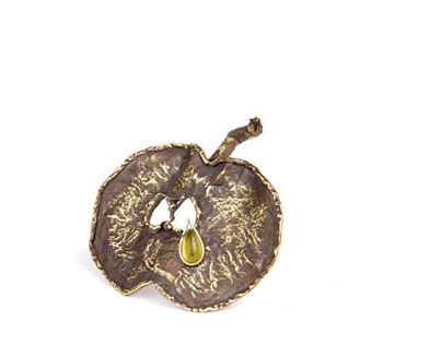 Oxidized brass apple with Baltic amber tear