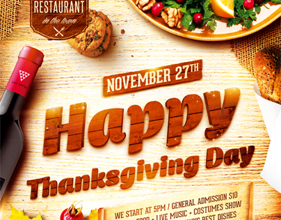 Thanksgiving Day Party Poster, PSD Template