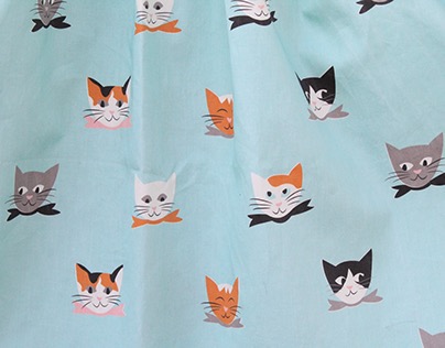 Vintage Inspired Cat Print Fabric