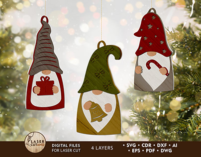 CHRISTMAS GNOMES SET, Multilayer Ornaments