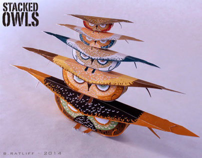 Stacked Owls Paper Toys