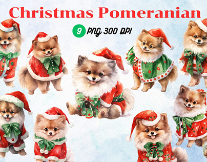 Christmas Pomeranian Clipart