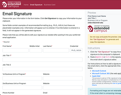 Email Signature Generator and Business Card Request