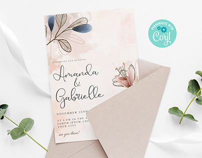 Simple Watercolor Flower Wedding Invitation