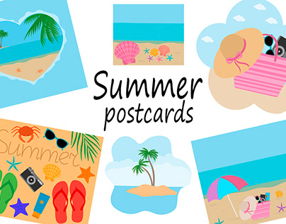 Set postcards summer sea beach vector illustration.