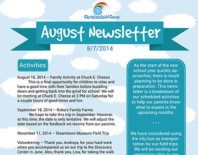 Christian Child Care Newsletter Design