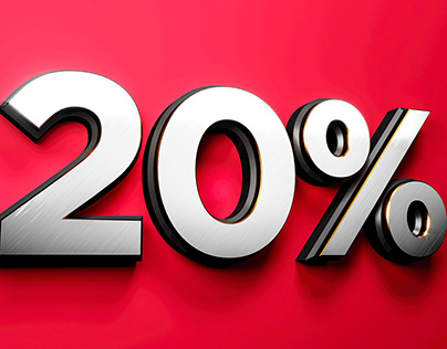 Silver Gold 20 Percent off Sign on Red Background