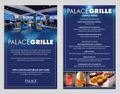 Branding and collateral for the Palace Grille 