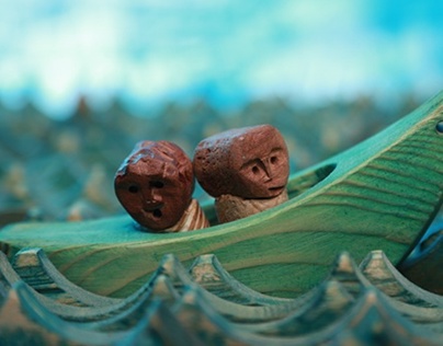 Weird little men-wooden toys:sea,whale harbor,boats