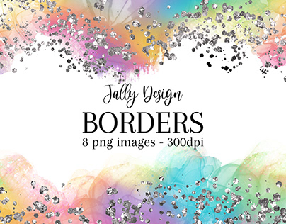 Rainbow borders clip art. Alcohol ink and glitter.