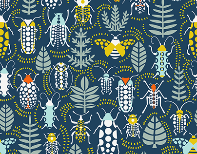 Retro Bugs: repeat pattern for fabris and homedecor