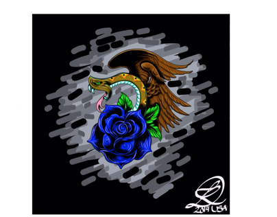 Winged Viper in a Blue Rose