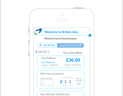 British Gas prepay app wireframes 