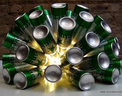 Lamp made out of 50 aluminium bottles